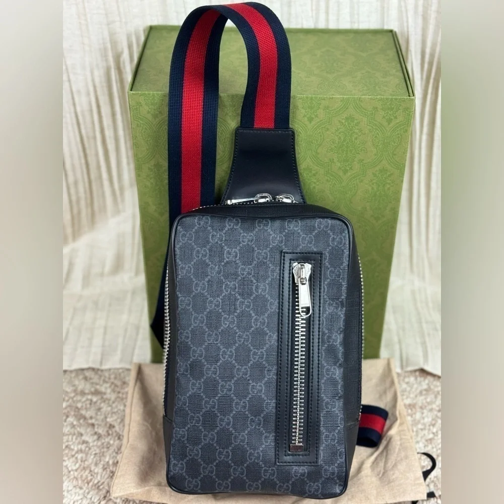 Gucci Web Strap Sling Bag GG Coated Canvas Small.